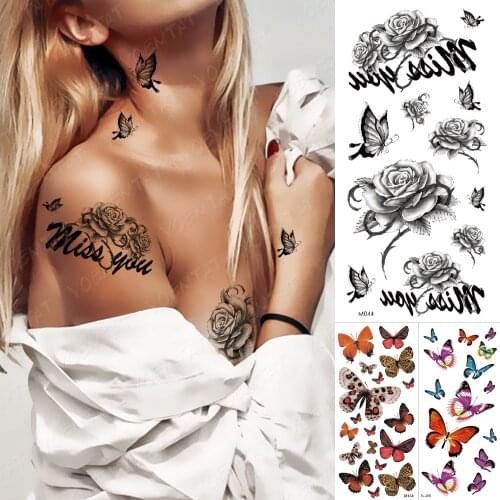 Waterproof Temporary Tattoo Sticker Black Butterfly Rose wrist female sexy sticker childrens art Fake Tattoo