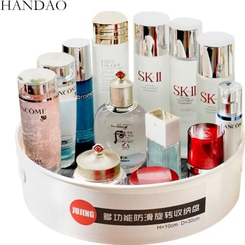 360 degree Rotating Makeup Organizer Round Storage Box High capacity Bathroom Cosmetic Storage Container Non-slip