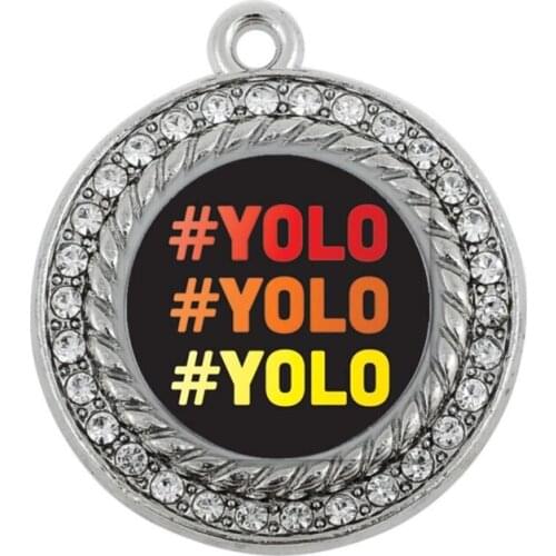 YOU ONLY LIVE ONCE CIRCLE CHARM ANTIQUE SILVER PLATED CRYSTAL JEWELRY