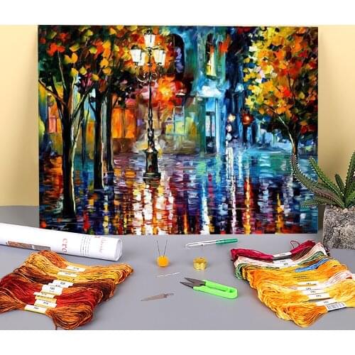 Old Streets Printed 11CT Cross-Stitch Embroidery Full Kit DMC Threads Craft Painting Needlework Sewing Gift For Design