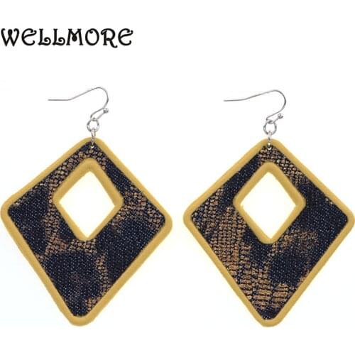 WELLMORE leather Drop dangle earrings for women Geometirc earrings 2021 fashion Female jewelry dropshipping whlesale