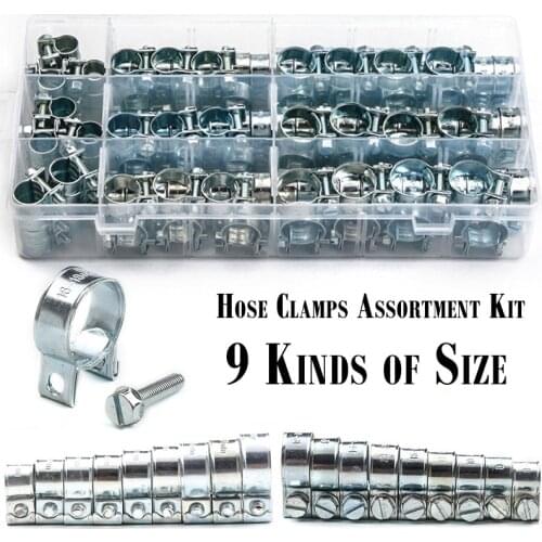 135Pcs Assorted Hose Clamp Double Ear Clamp 8-18mm Worm Drive Fuel Water Hose Pipe Clamps Clips Hose Fuel Clamps Assortment