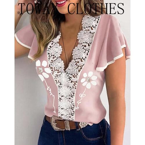 Women Summer Striped Colorblock Cutout Ruffles Sleeve Contrast Binding Lady Short Sleeve Round Neck Plus Size Top