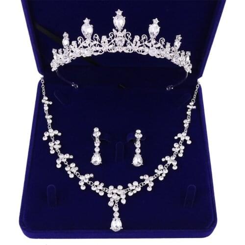 ZMHP329 Shiny Tibetan Silver Bride Accessories with Crown Earring and Necklace One Set Bohemian Wedding Girls Luxurious Jewelry