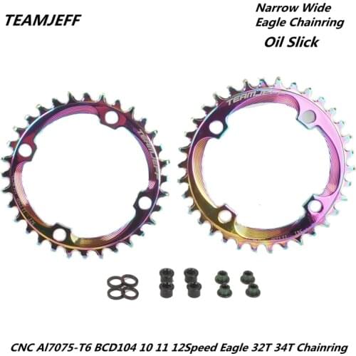 TEAMJEFF Oil Slick Eagle Chainring MTB Mountain Bike CNC AL7075 Narrow Wide BCD104 10 11 12 Speed 32T 34T 36T Bicycle Chainring