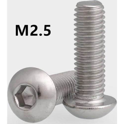 100pcs/lot M2.5x3/4/5/6/8/10/40mm GB70.2 304 Stainless Steel Round Head Screws Mushroom Hexagon Socket Button Head Screw ISO7380