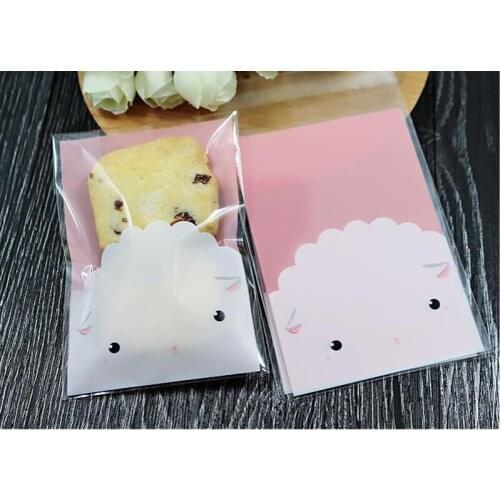 100Pcs 7*10cm Lovely Little Sheep Candy Packing Bag,Self-adhesive Plastic Bags,Baking Package Bags,Small Jewelry Packaging Bags