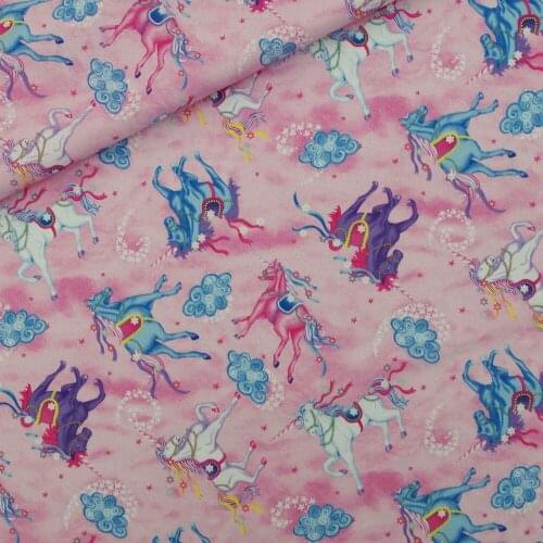 108cmx100cm Cotton Woven Fabric for textile, pathwork, cloth - Unicorn and cloud（170g/m)