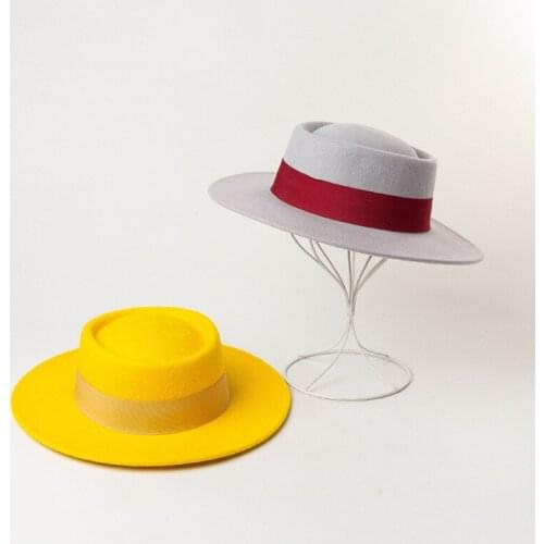 202001-HH8124 British Style winter % wool Ribbons of different colours fedoras cap men women wool hat