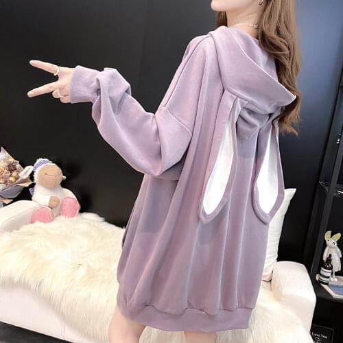 2020 autumn Sweet women hoodies Fashion cute rabbit ears hooded pullovers Lantern sleeve loose baggy female tops plus size