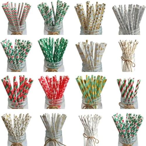 25pcs Disposable Party Tableware Christmas Paper Degradable Drinking Straws Water Straw Wedding Birthday Party Decor Supplies
