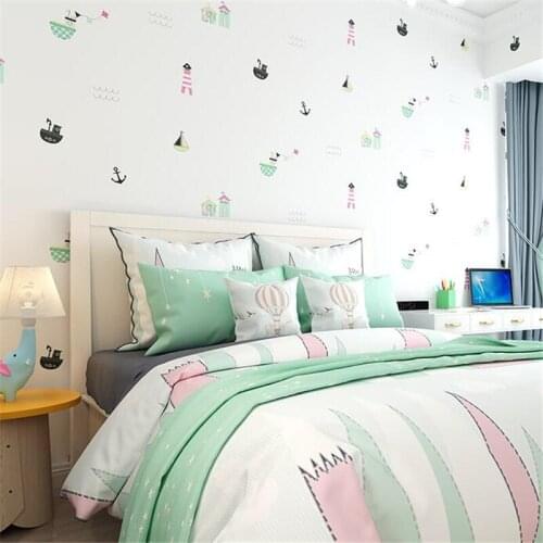 Wellyu Blue cartoon lighthouse sailing childrens room wallpaper boy girl bedroom nonwoven childrens mediterranean 3d wallpaper