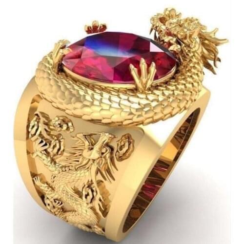 3D three-dimensional fashion red zircon domineering dragon ring mens hip hop luxury personality exquisite fashion ring