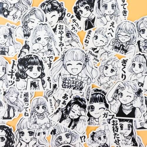 40 Pcs hand drawn girl 2 expression Stickers Waterproof Wall Sticker For Car Motorcycle Refrigerator Luggage Skateboard Phone