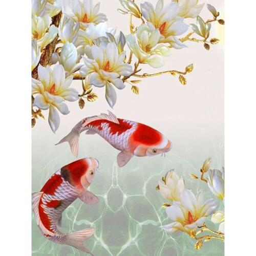 5D DIY Diamond Painting Full Drill Mosaic Diamond Embroidery Carp Flower Cross Stitch Home Decor Handmade Gifts