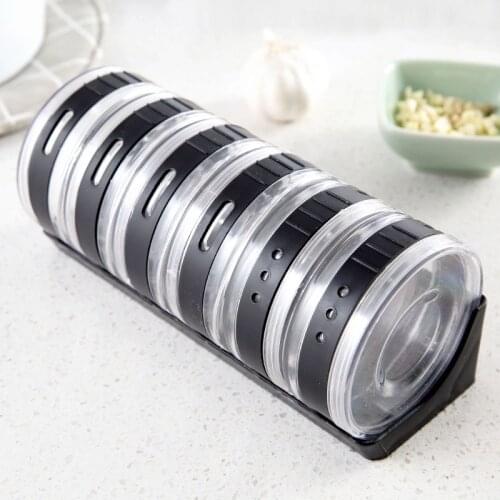 6 Grids Transparet Seasoning Box Set Kitchen Cylindra Jar For Spice Rack Can Containers Condiment Bottles Pepper Shakers Box