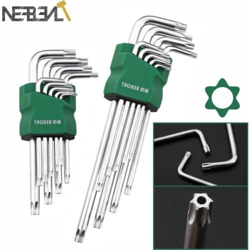 9 Pcs Hex Key Set L Type Durable Metric Torx Chrome Vanadium Star Wrench Tool Screwdriver T10 T15 T20 T25 T27 T30 T40 T45 T50