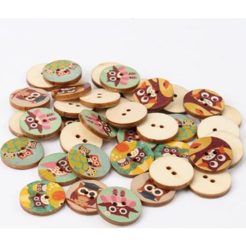 Button accessories for clothes Mix Cartoon Owl Wooden Buttons Round Botones Handmade Accessories Decoration 20mm 20pcs