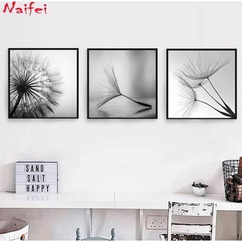 Diamond Painting 3pcs/set Dandelion Cross Stitch Diamond Mosaic Full Square/Round Embroidery Kit Flowers Black and White decor