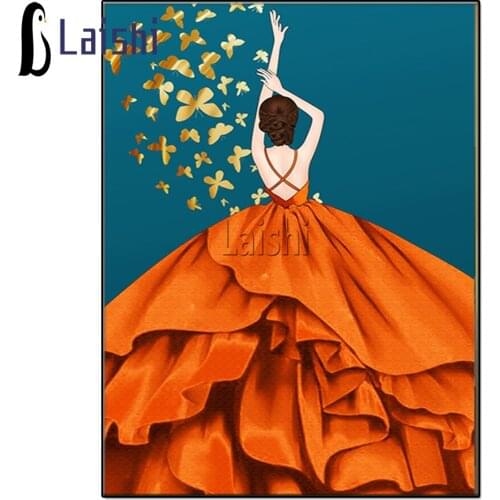 Diamond Painting Moon Red Dressed Girl Full Drill Diamond Embroidery Cross Stitch Mosaic Home Decor Christmas Gift for girls