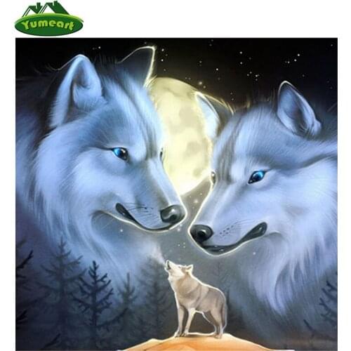 White Wolf Roar Moon Diamond Painting Cross Stitch Diamond Embroidery Mosaic Picture Crystal Rhinestones Needle Art Crafts