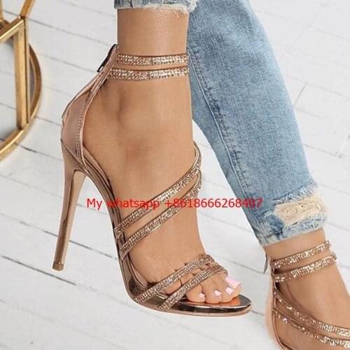Women Sandals Pumps Summer Brand Rhinestone Straps High Heel White Nude Women Wedding Pumps Shoes