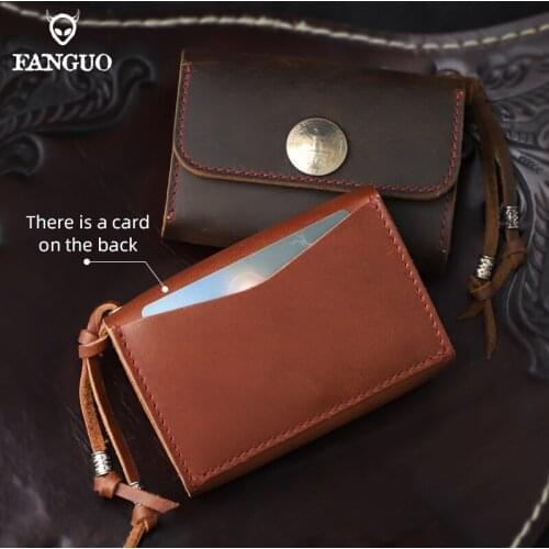 Double Card Pocket Handmade Crazy Horse Leather Cards Holder Wallet Vintage Portable Storage Coin Purse Money Bag