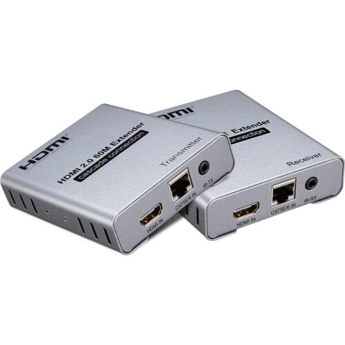 HDMI 2.0 Extender 60M cascade connection HDMI Extender 4K 60Hz via Cat5E/6 Ethernet Cable HDMI Transmitter Receiver with IR