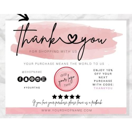 Small Business Thank You Card Download, Pink Business Card, Packaging inserts, Poshmark Thank You Card,digital thank you notes,R