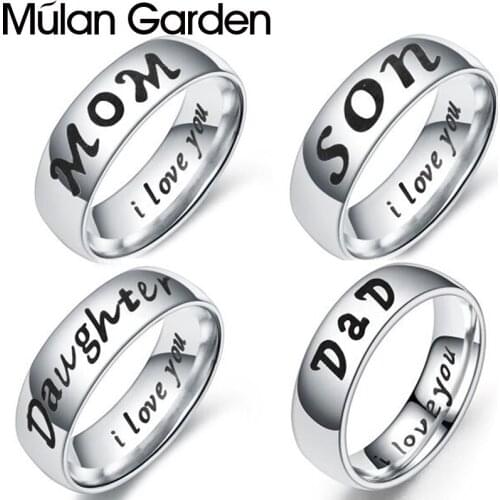 M&G Mom Son Daughter Letter Ring for Family Stainless Steel Rings Hot Sale Gift Mothers Day Valentines Day Anniversary Gifts