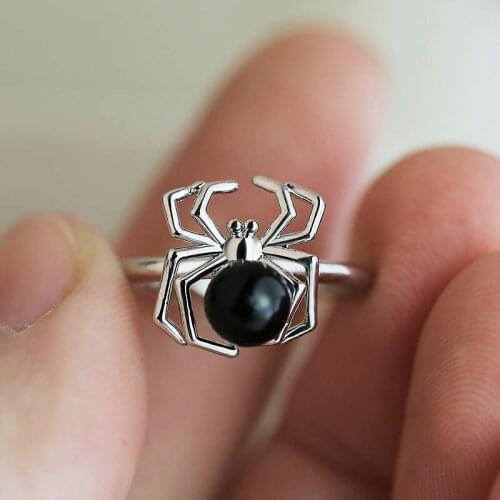 JK Animal Ring Funny Black Tummy Spider Halloween Present Finger Ring For Boys&Girls Creative Jewelry Ring Dropshipping