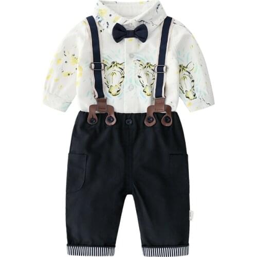 Baby Boy Clothes Set ,Infant Gentleman Long Sleeve Shirts + Pants + Suspender + Bow Tie Outfits Suits