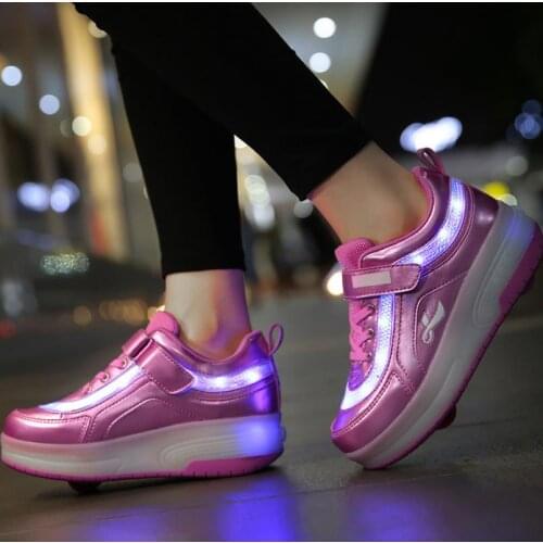 Girls Flashing Light Roller Skates Shoes Led Light 2 Wheels Skating Sneaker Flying Shoes Recharge Breatheable For Outdoor Boy