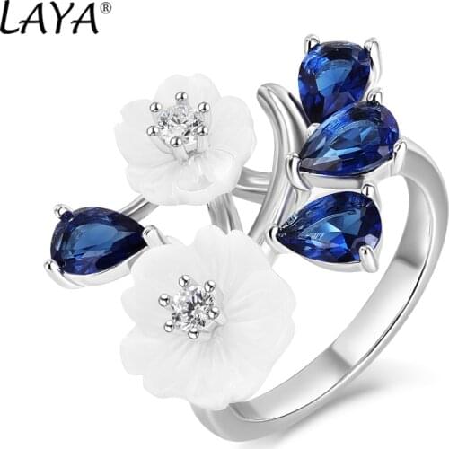 Laya Ring For Women High Quality Blue Zircon Natural Shell Flower 925 Sterling Silver anillos Fashion Jewelry 2021 Trend