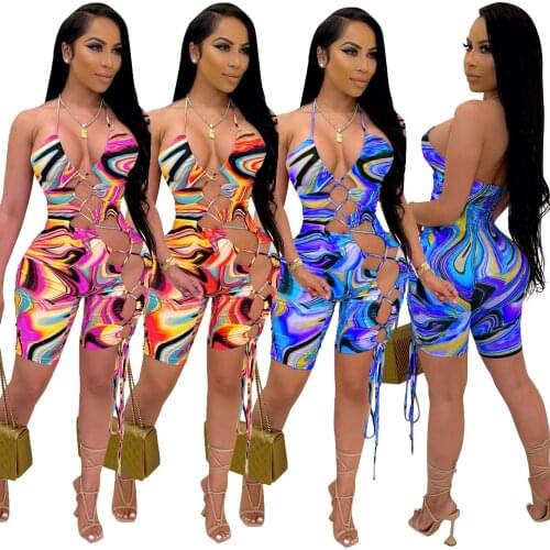 ZZH2131 Wholesale Items Summer Rompers Strapless Butterfly Print Tight Nightclub Sexy Women Tube Top Jumpsuits