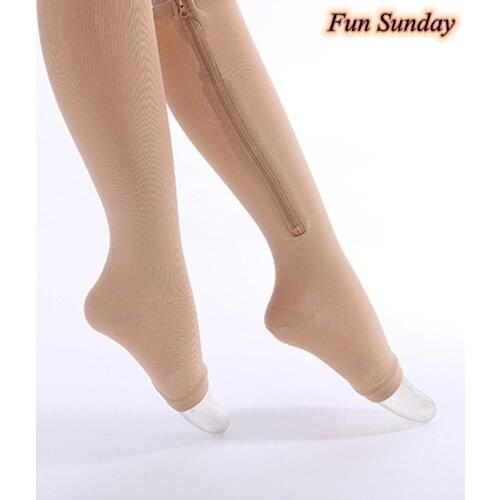 Fun Sunday medical compression stockings sports pressure long cycling socks zipper professional Leg support thick women socks