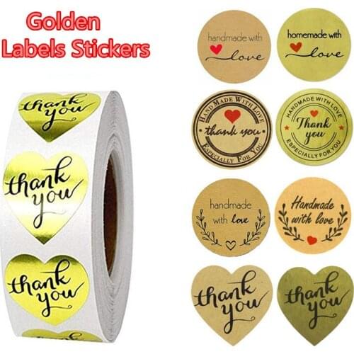 Numerous Styles 1Inch 500pcs/roll Golden Kraft Sticker for Seal Label Scrapbooking Package Decor Children Stationery Stickers