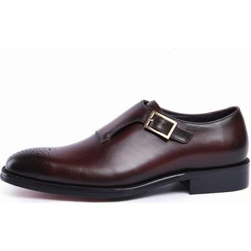 Handmade Genuine Leather Men Shoes Black Brown Italian Vintage Buckle Strap Business Wedding Male Dress Shoes Zapato Hombre 44