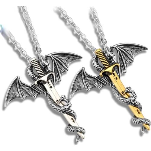Super Personality Cool Stainless Steel Pendant Luminous Necklace Pterosaur Sword Jewelry Men Necklace Dragon Punk Necklace