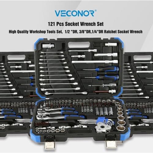 121Pcs Workshop Tools Kit of Screwdriver and Sockets Ratchet Key Wrench for Garage Car Repair Tools Set with Blow Case
