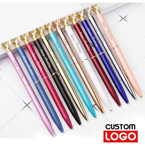 New Small Diamond Ballpoint Pen Metal Signature Pen Custom Advertising Gift Pen Stationery Wholesale Custom Logo Lettering