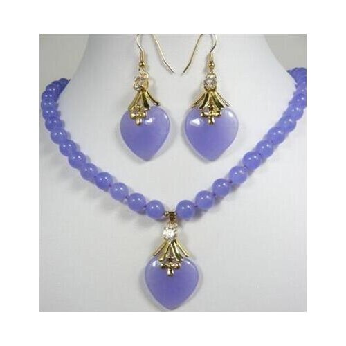 Noblest red green Purple jade Necklace heart-shaped pendant Earring set