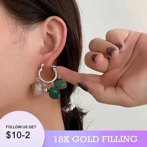 2022 New Arrivals Natural Stone Hoop Bohemia Geometric Hoop Earrings Minimalist Gifts For Lady