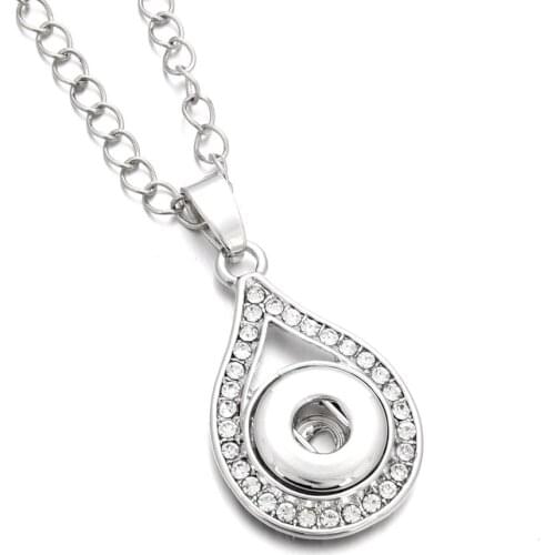 New Snap Jewelry White Crystal Water Drop Necklaces & Pendants Vintage Snap Necklace fit 12mm Snap Buttons for Women