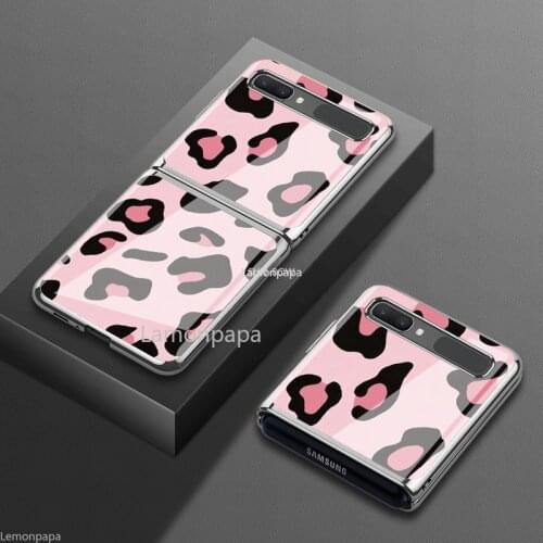 Sexy Leopard Tempered Glass Case for Samsung Galaxy Z Flip Cover Cute Pink Cartoon Shockproof Shell for Samsung Z Flip Case