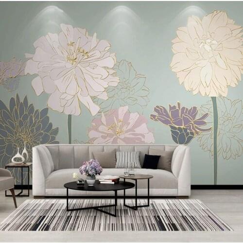 Custom Mural Wallpaper Light Luxury Lines 3D Embossed Plants And Flowers Wall Painting Living Room TV Sofa Papel De Parede Sala