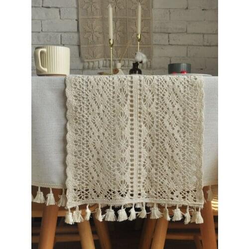 Retro American table flag petal stripe hand crochet lace knitting crochet hollow art tassel tea table bucket cabinet