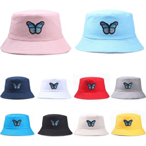 Summer Casual Wide Brim Sun Hat Unisex Round Hats Sunscreen Fisherman Hat Printed Butterfly Caps Men Women Hip Hop Bucket Cap