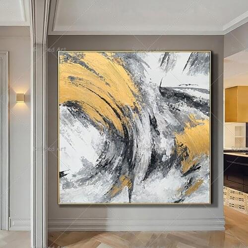 Modern Abstract Golden Texture Acrylic Canvas Painting Wall Decoration paintings Art Hand-Painted Latest Design Pop Oil Painting