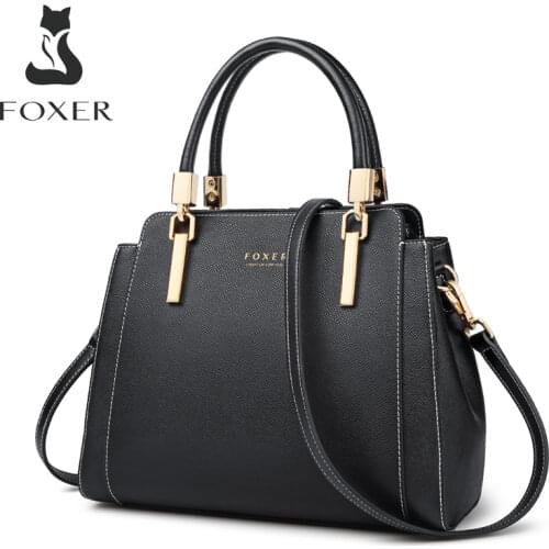 FOXER Fashion Women Handle Shoulder Bags Business Lady Commute Totes Handbags Cow Leather Crossbody Bags Female Classic Purse